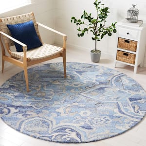 Marquee Blue/Gray 6 ft. x 6 ft. Abstract Floral Round Area Rug
