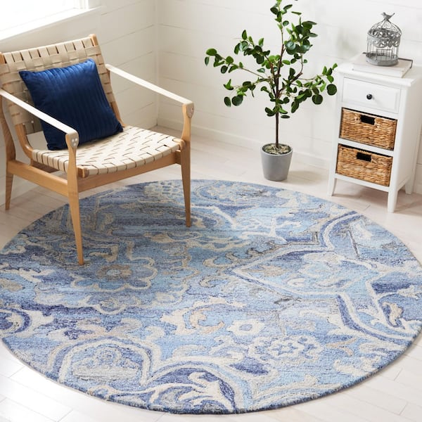 Marquee Blue/Gray 6 ft. x 6 ft. Abstract Floral Round Area Rug