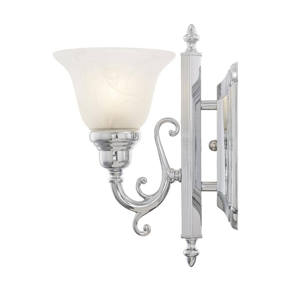 French Regency Polished Chrome 1-Light Bath Vanity with White Alabaster Glass