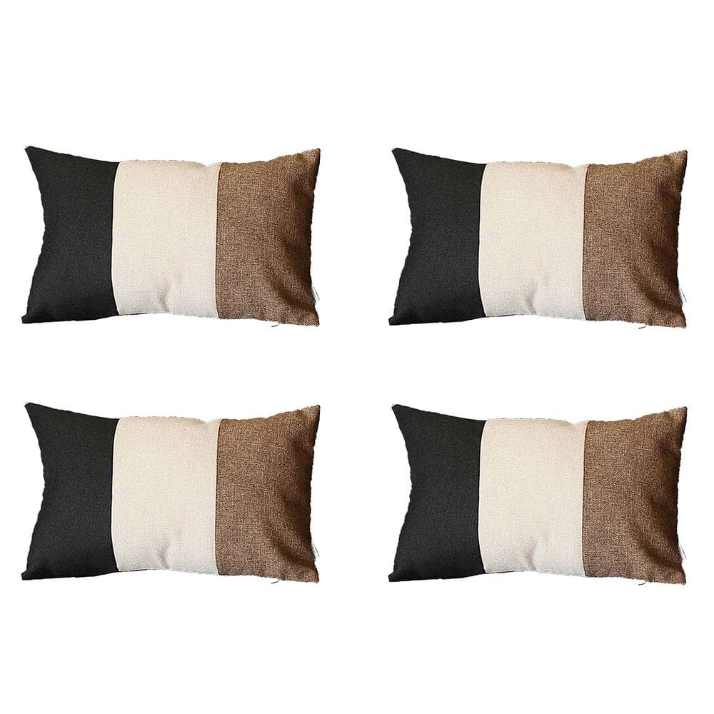 Boho-Chic Black, Ivory, and Brown Polyester Lumbar Pillow Covers Set of 4