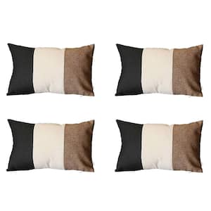 Boho-Chic Handcrafted Jacquard Black & Ivory & Brown 12 in. x 20 in. Lumbar Solid Throw Pillow Cover Set of 4