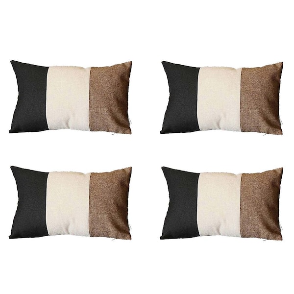 MIKE & Co. NEW YORK Boho-Chic Handcrafted Jacquard Black & Ivory & Brown 12 in. x 20 in. Lumbar Solid Throw Pillow Cover Set of 4
