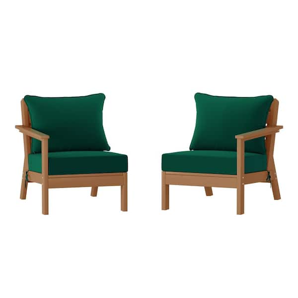 WESTIN OUTDOOR Birchwood Teak Arrangeable Outdoor Patio 2-Piece Deep Seating HDPE Loveseat Arm Chair Set with Green Cushions