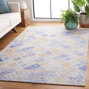 Abstract Blue/Gray 6 ft. x 6 ft. Geometric Diamond Square Area Rug