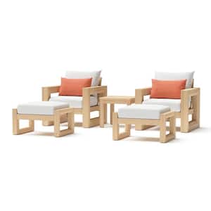 Benson 5-Piece Wood Patio Club Chair and Ottoman Set with Sunbrella Cast Coral Cushions