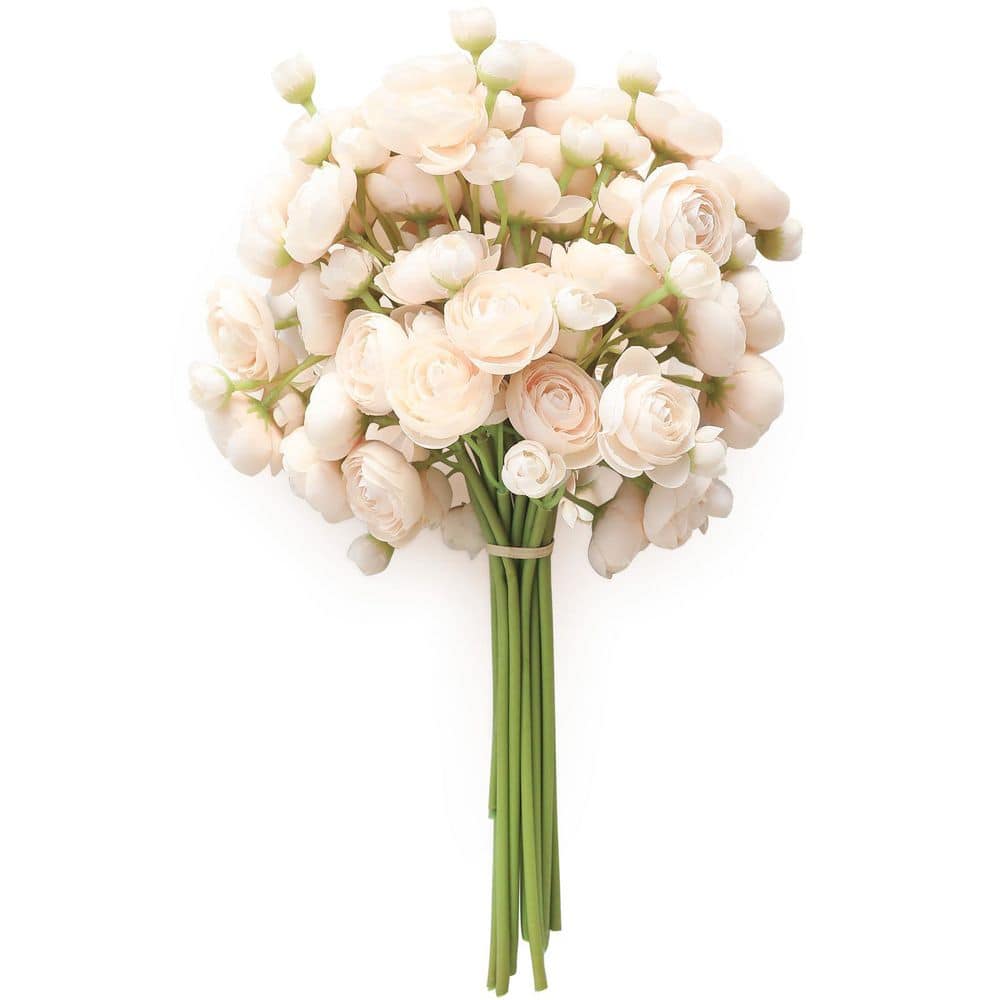 White Fake Ranunculus 11 in. Ranunculus White Indoor Artificial Ranunculus LX0764 - The Home ...