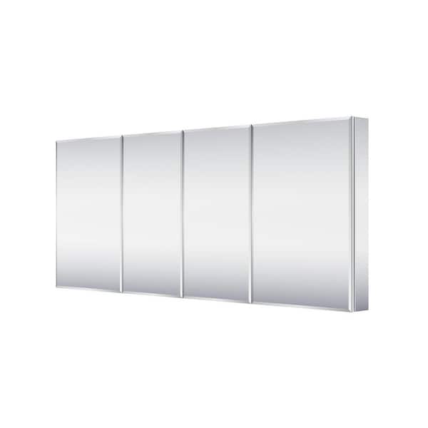 72 in. W x 30 in. H Rectangular Bevel Edge Medicine Cabinet with Mirror in Silver with Glass Shelves, Soft-Close, Combo