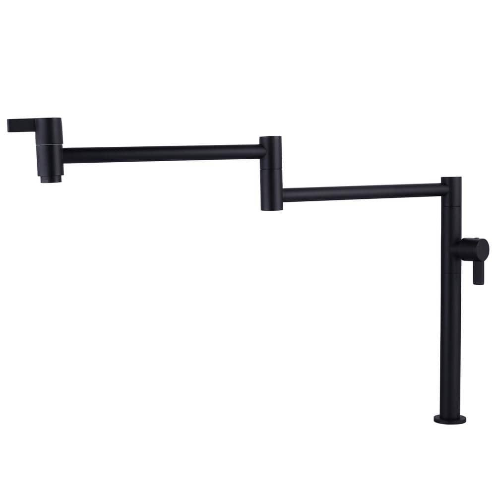 Deck Mounted Brass Pot Filler Folding Kitchen Faucet with Stretchable Double Joint Swing Arms in Matte Black price history on PriceWatchPro