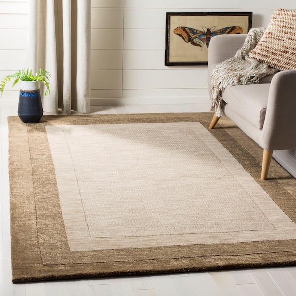 Impressions Beige/Brown 6 ft. x 6 ft. Square Border Area Rug