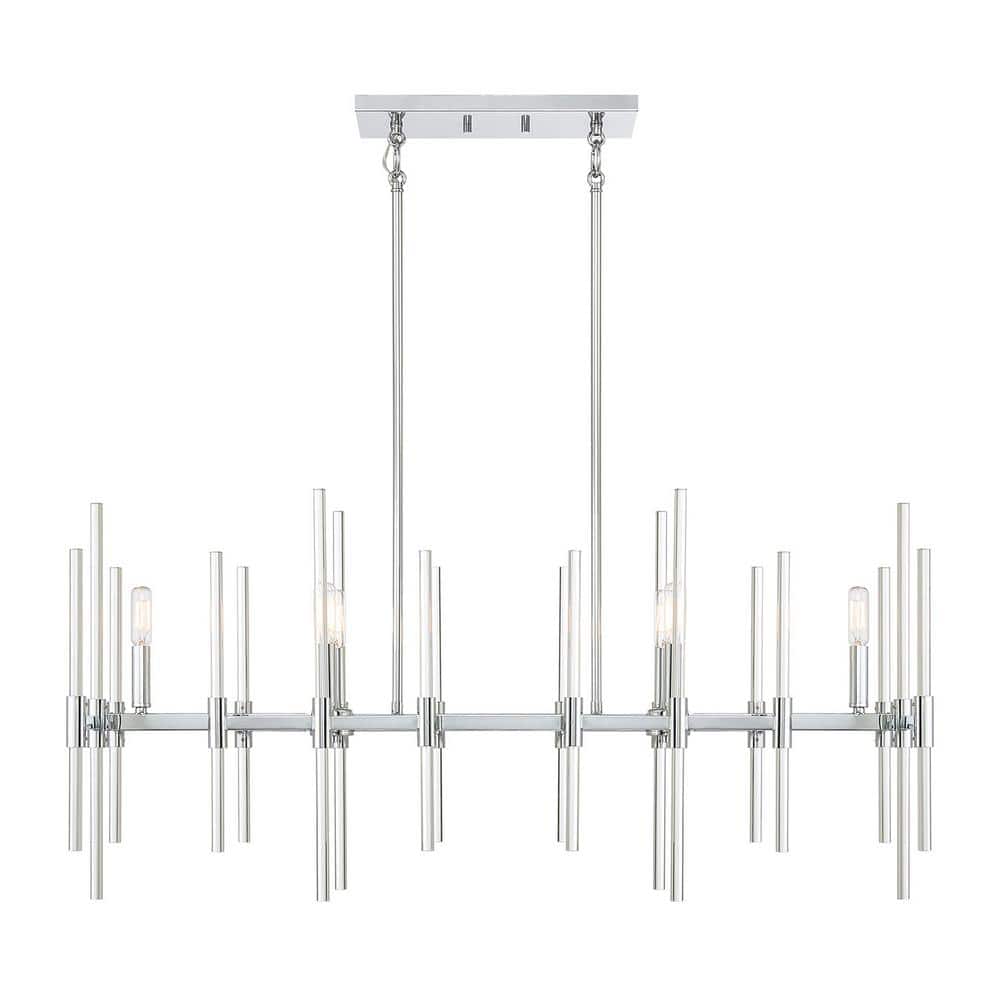 Transitional Chrome Pillar 6-Light Island Chandelier with Clear Glass Spires