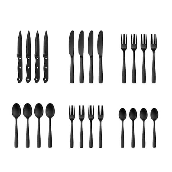 24-Piece Matte Black 18/8 Stainless Steel Flatware Set (Service for 4), Anti-Corrosion and Anti-Rust with No Rust Spots