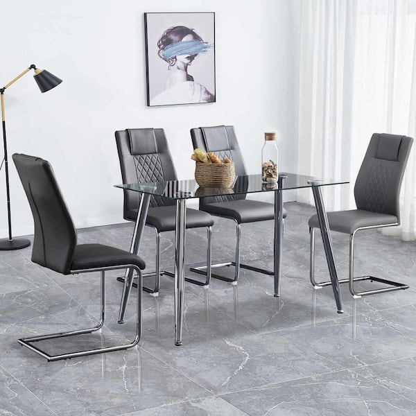 Modern Gray PU Leather Seat Dining Chairs Set of 6 for Kitchen, Living, Dining Room
