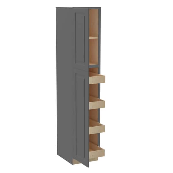 Home Decorators Collection Grayson 18 in. W x 24 in. D x 90 in. H Assembled Plywood Pantry Kitchen Cabinet in Deep Onyx with 4ROT Soft Close LH