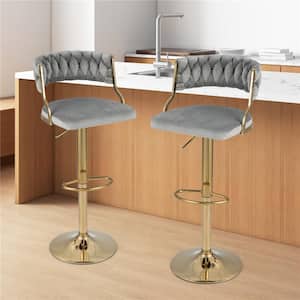 24-32 in. Gray Low Back Metal Bar Stool Counter Stool with Velvet Seat (Set of 2)