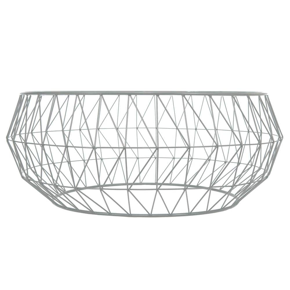 Gray Round Glass Top Coffee Table with Metal Geometric Base