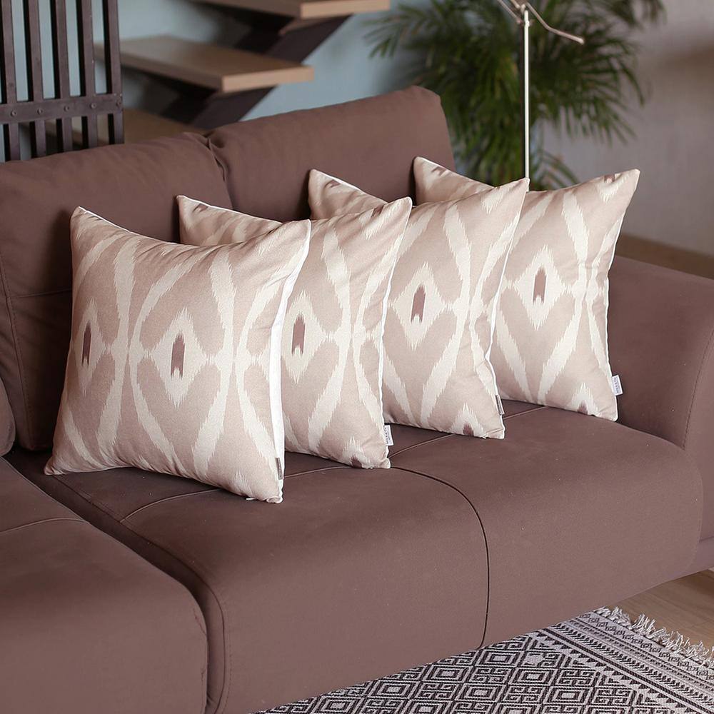 Tortilla Brown Ikat Polyester Euro Pillow Covers, 18" x 18"