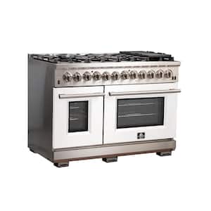 Capriasca 48 in. 6.58 cu ft Double Oven Dual Fuel Range with Gas Stove and Electric Oven in Stainless Steel w/White Door