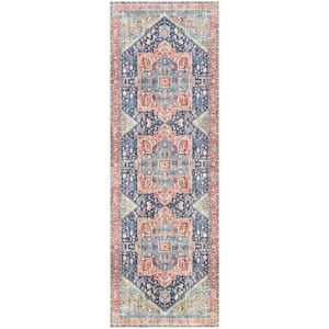 Candy Peach/Navy 3 ft. x 16 ft. Indoor Machine-Washable Area Rug