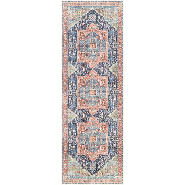 Livabliss Candy Peach/Navy 3 ft. x 20 ft. Indoor Machine-Washable Area Rug