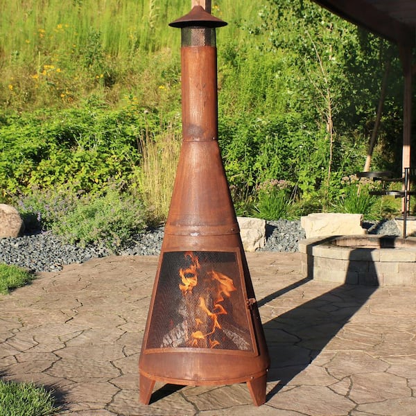 Sunnydaze Decor 70 In Rustic Outdoor, Fire Pit Chimney Outdoor