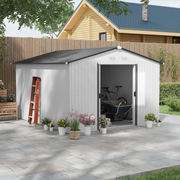 Outsunny 9' X 6' Outdoor Storage Shed, Garden Tool Hoe With