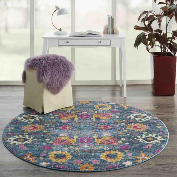 Bernadette Denim 4 ft. Round Distressed Polypropylene Area Rug