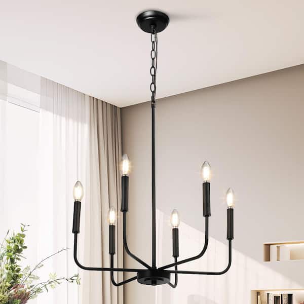 LNC Industrial 6-Light Black Chandelier Classic Candlestick Island Light for Living Room, Kitchen Island, and Studio