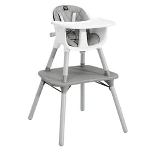 4 in 1-Baby Highchair Gray Plastic Convertible Toddler Table Chair Set with PU Cushion