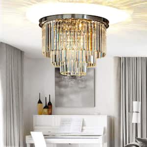 6-Lights 20 in. Modern Glam Satin Nickel Round 3-Tier Flush Mount Ceiling Light with Crystal