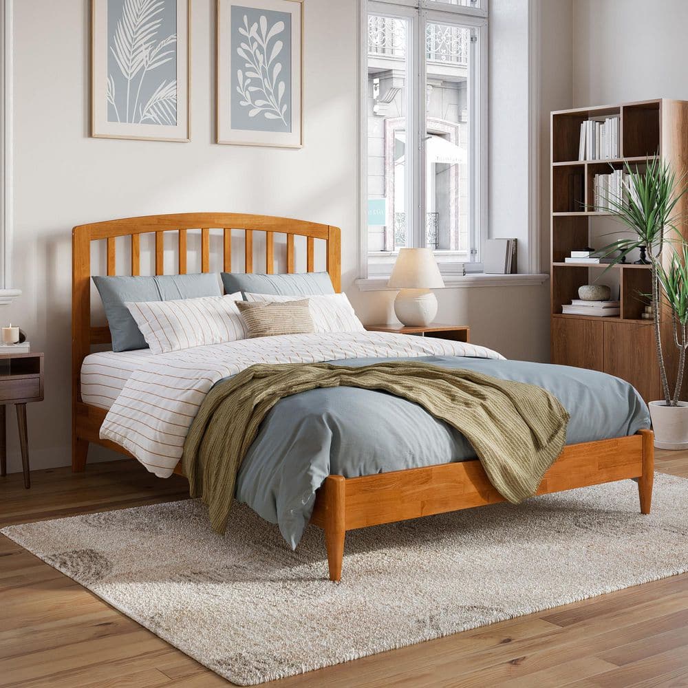 Quincy Light Toffee Full Wood Platform Bed with Slats