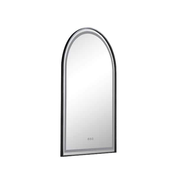 Unbranded 39 in. W x 26 in. H Arched Rectangular Framed LED Anti-Fog Dimmable Wall Mount Bathroom Vanity Mirror in Matte Black