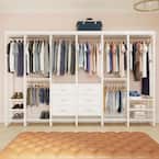 132 in. W White Adjustable Wood Closet System with 16-Shelves, 6-Rods and 9-Drawers