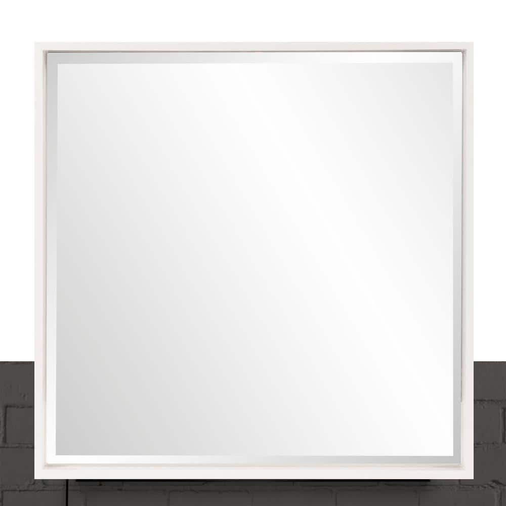 Glossy White 40" Square Wood Frame Decorative Mirror