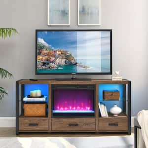 60 in. Freestanding TV Stand with Electric Fireplace KD Inserts Heater, Drawers in Fits TVs up to 70 in, Brown