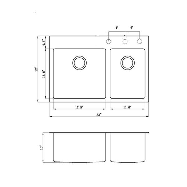 Drop In Top Mount 16 Gauge Stainless Steel 33 In X 22 In X 10 In 60 40 Offset Double Bowl Kitchen Sink Rt3322 6040 The Home Depot