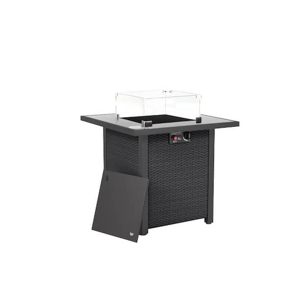 Unbranded 28 in. Dark Brown Rattan Wicker 50,000 BTU Outdoor Propane Fire Pit Table with Glass Wind Guard