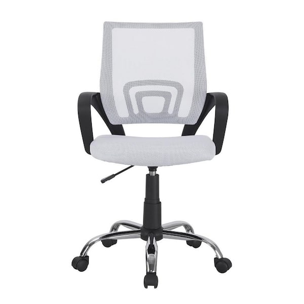 White Height Adjustable Executive Office Mesh Mid-Back Swivel Chair with Armrest, Lumbar Support