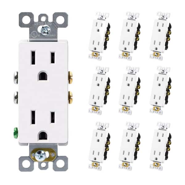 Etokfoks 15 Amp/125-Volt, Standard Wall Outlet, 2-Pole Non-Tamper Resistant, Self-Grounding, UL Listed in Matte White (10-Pack)