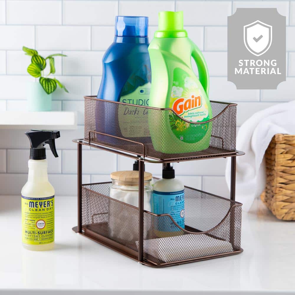 Bronze 2-Tier Metal Mesh Under Sink Organizer with Sliding Drawers