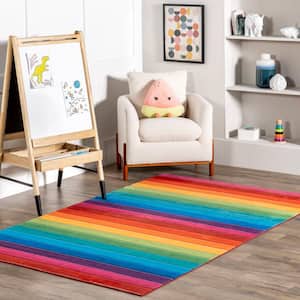 Henriette Rainbow Machine Washable Kids Multi Doormat 3 ft. x 5 ft. Accent Rug Area Rug