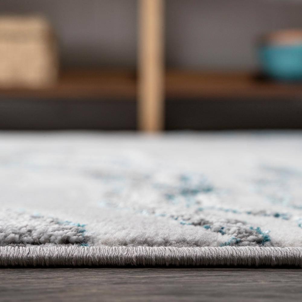 Gray and Turquoise Abstract Washable Synthetic Runner Rug 2' x 10'