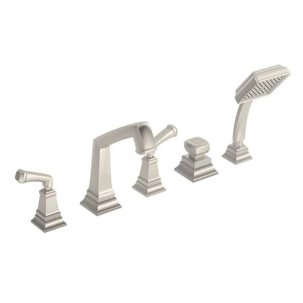 Symmons Oxford 2-Handle Deck-Mount Roman Tub Faucet with Handshower in Satin Nickel