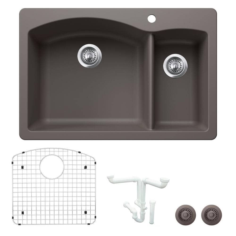 Diamond 33 in. Drop-in/Undermount Double Bowl Volcano Gray Granite Composit