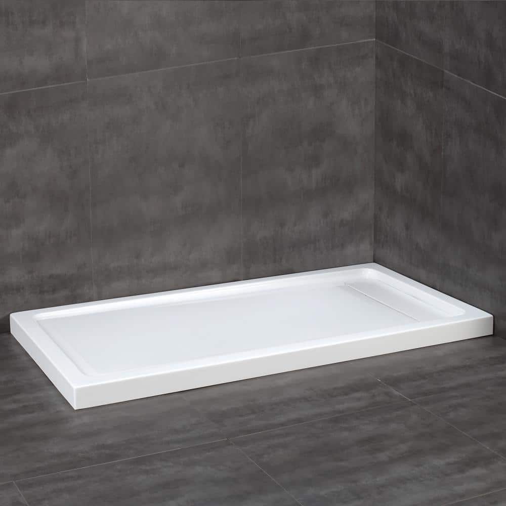 White Acrylic 60 x 32 Inch Shower Base with Hidden Drain