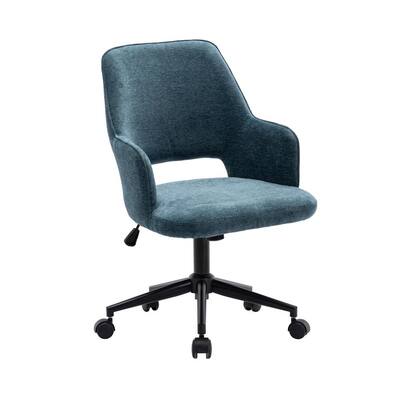 New-Style Blue Swivel Velvet Upholstered Office Chair Hollow Design Task Chair with Adjustable Height