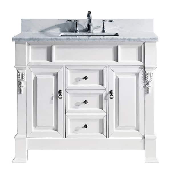 Virtu USA Huntshire 40 in. W Single Bath Vanity in White with Marble Vanity Top and Square Basin with Faucet