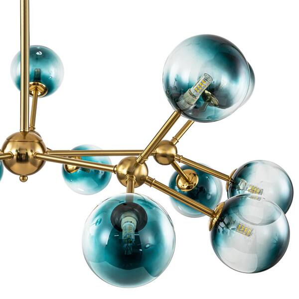 Rennnsan Lan 15-Light Brushed Gold Sputnik Linear Modern Glass