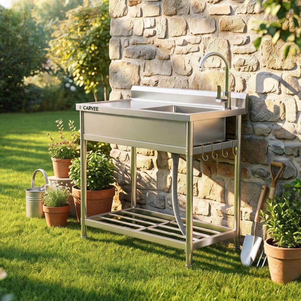 Outdoor Commercial Stainless Steel 47.24 in.x 19.69 in.x 37.6 Stainless Steel Freestanding Utility Sink with Faucet&Legs price history on PriceWatchPro
