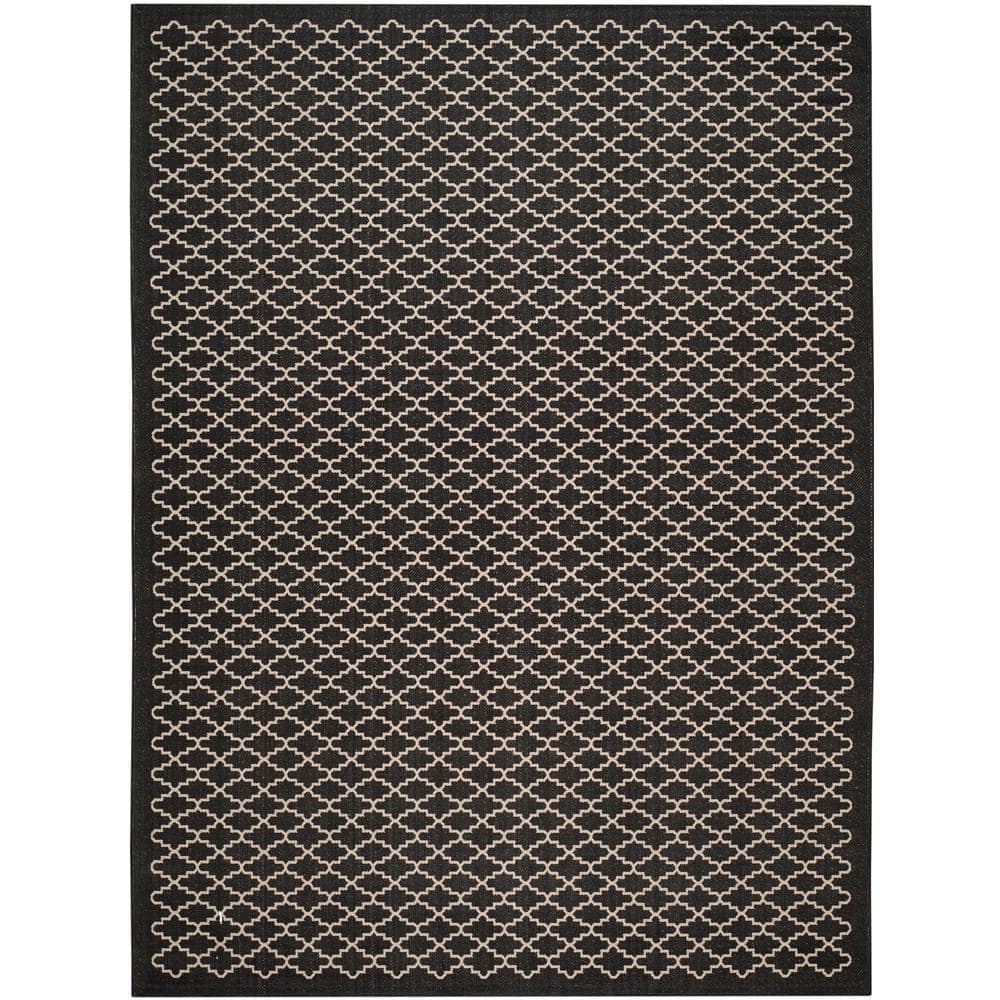 Black and Beige Rectangular Outdoor Synthetic Area Rug