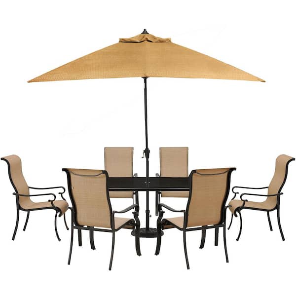 Cambridge Hammond 7-Piece Patio Outdoor Dining Set with Glass-Top Table and 9 ft. Umbrella